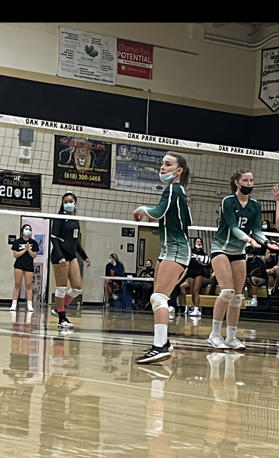 Sophomore Kryiah Trefren, on Varsity Girls Volleyball, stressed after getting down in the set against Oak Park High School. 