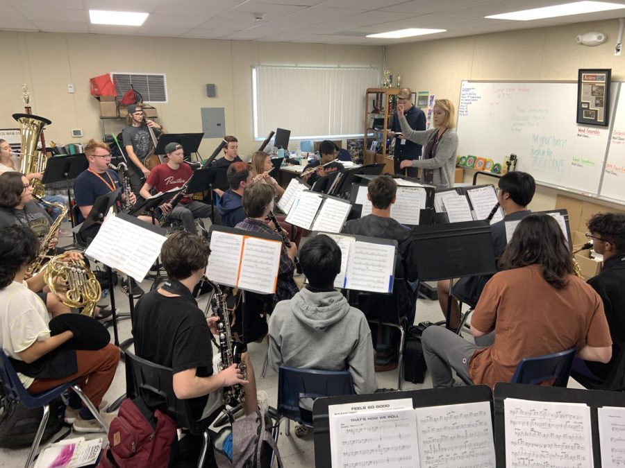 The band department practicing for their upcoming concert.