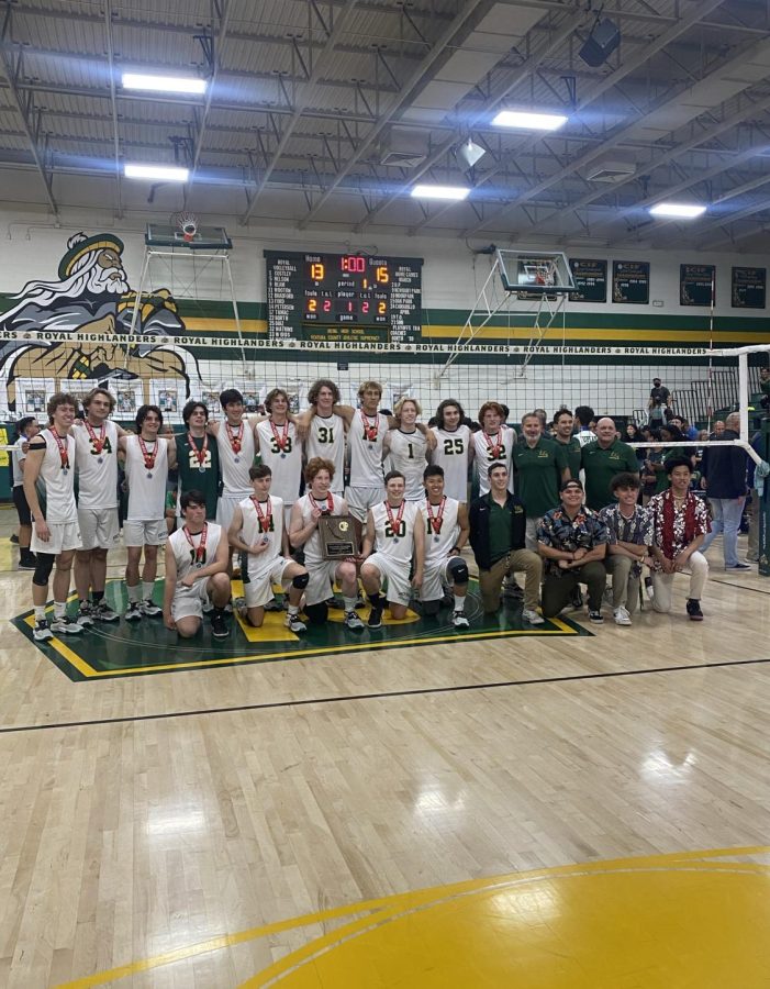 Boys+Varsity+volleyball+places+second+at+state.+Here+they+are+shown+holding+up+their+second-place+medals+and+plaque.+