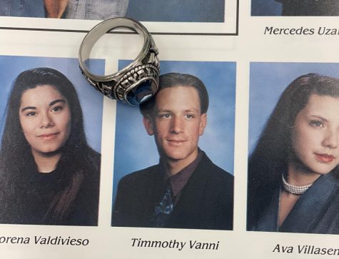 Yearbook from 1993 with the recently found class ring belonging to Tim Vanni.