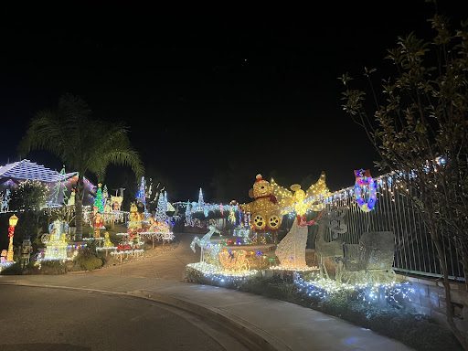 There are many houses that decorate for Christmas in Simi Valley, some go all out. It's fun to drive by at night and look at Christmas lights with your friends and family. This photo was taken in Big Sky, an impressive neighborhood with many Christmas lights and full of holiday spirit.