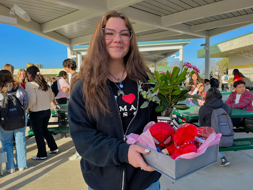 Freshman Melody Austin excited to receive her Spiderman themed Valentines Day gift.