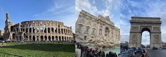 The wonders of the world and winter break captured through personal iphone photos. Structures pictured include the Colosseum of Rome, Italy, Trevi Fountain in Rome Italy, and the Arc de Triomphe in Paris, France.