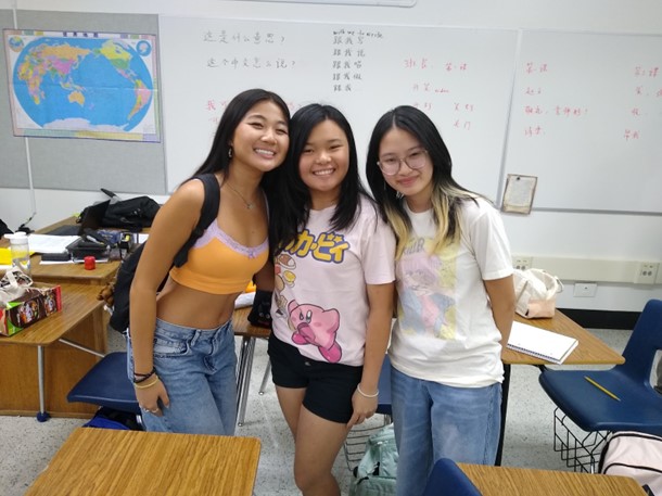 From left to right: Club President Bailey Chang, Secretary Karen Truong and Treasurer Nikki Nguyen, after the first meeting.