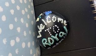 A "Royal" rock that Mrs. Setmire has painted.
