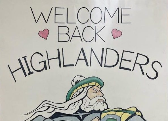 A beautiful drawn Highlander sign by Mrs. Groat.