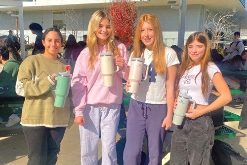 Sophomores Julia Gashue, Kaitlyn Astrosky, Kate Tewhittaker, and Ryan Kavner staying refreshed during the lunch break with their Stanley cups