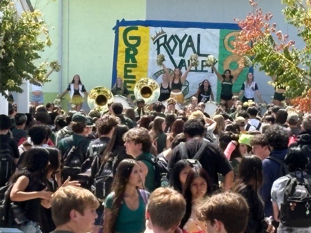 Cheerleaders and band pumping up school spirit before our football game against Simi Valley High School.