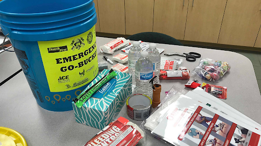 All classrooms have emergency kits to provide essentials during a lockdown. These include a bucket, first aid kit, food and water, and instructions on caring for wounds.