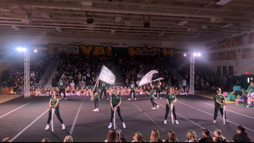 Color Guard performing at the Winter Formal Pep Rally.