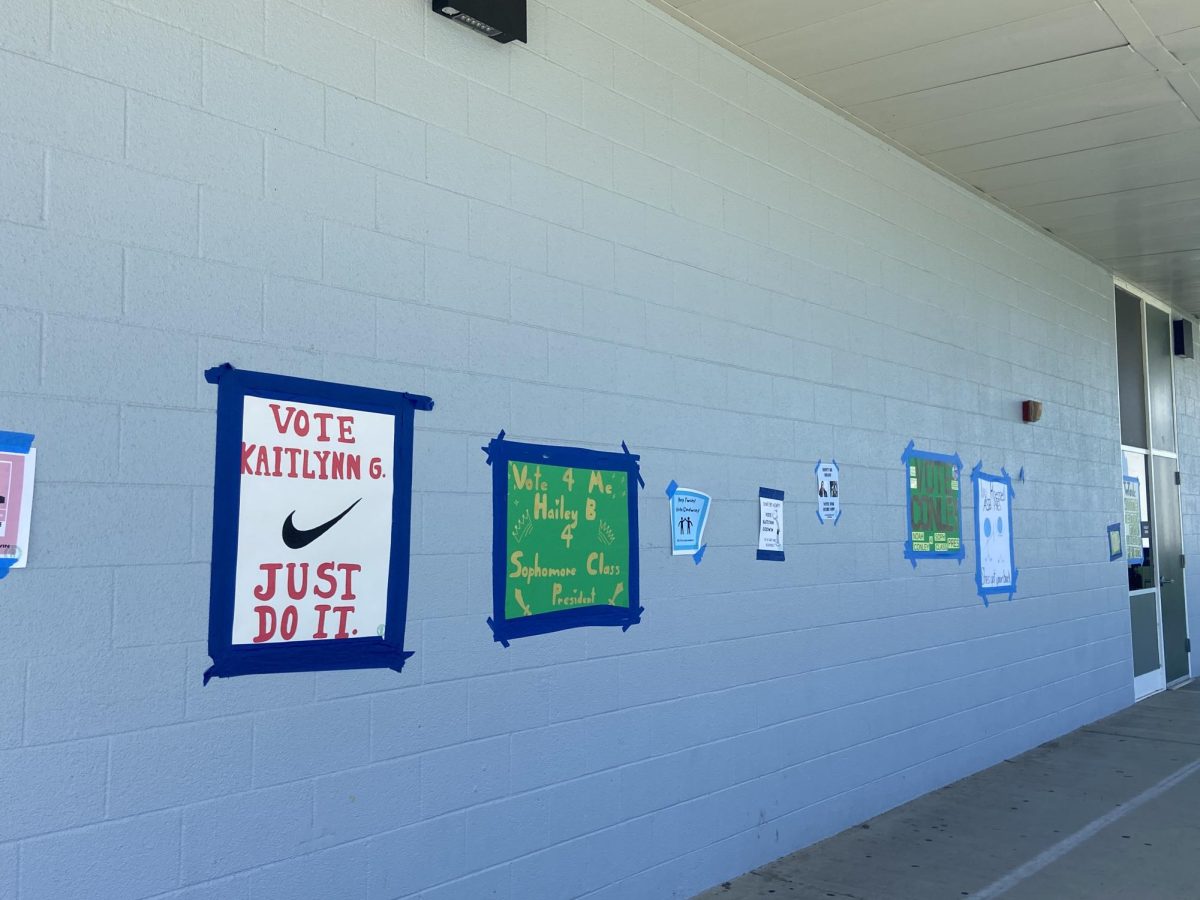 Posters for campaign week in front of the cafeteria.