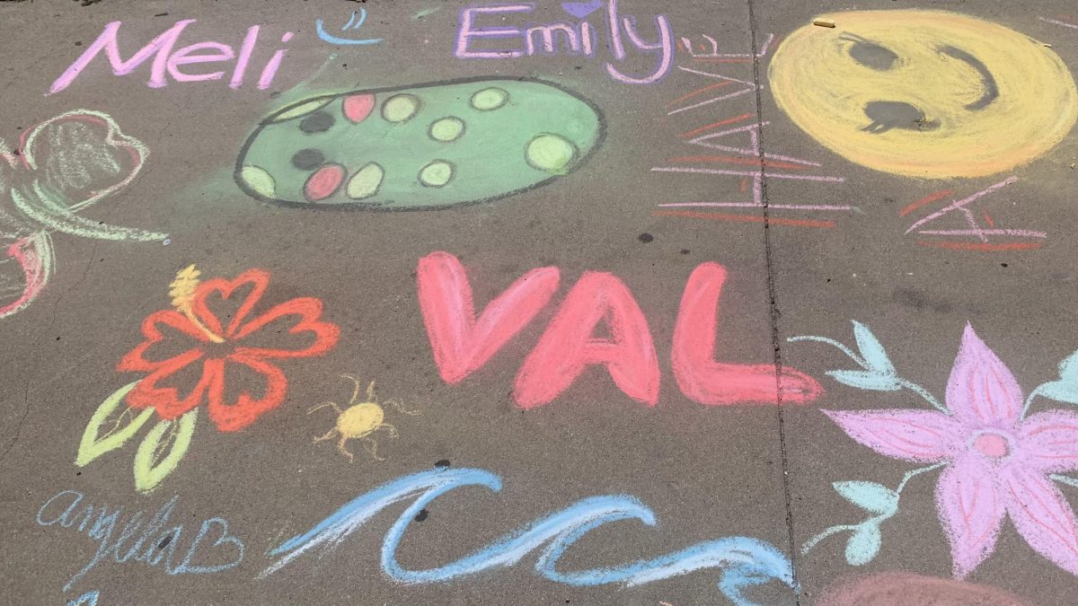 Mrs. Beeby's 4th period senior class chalk drawing.